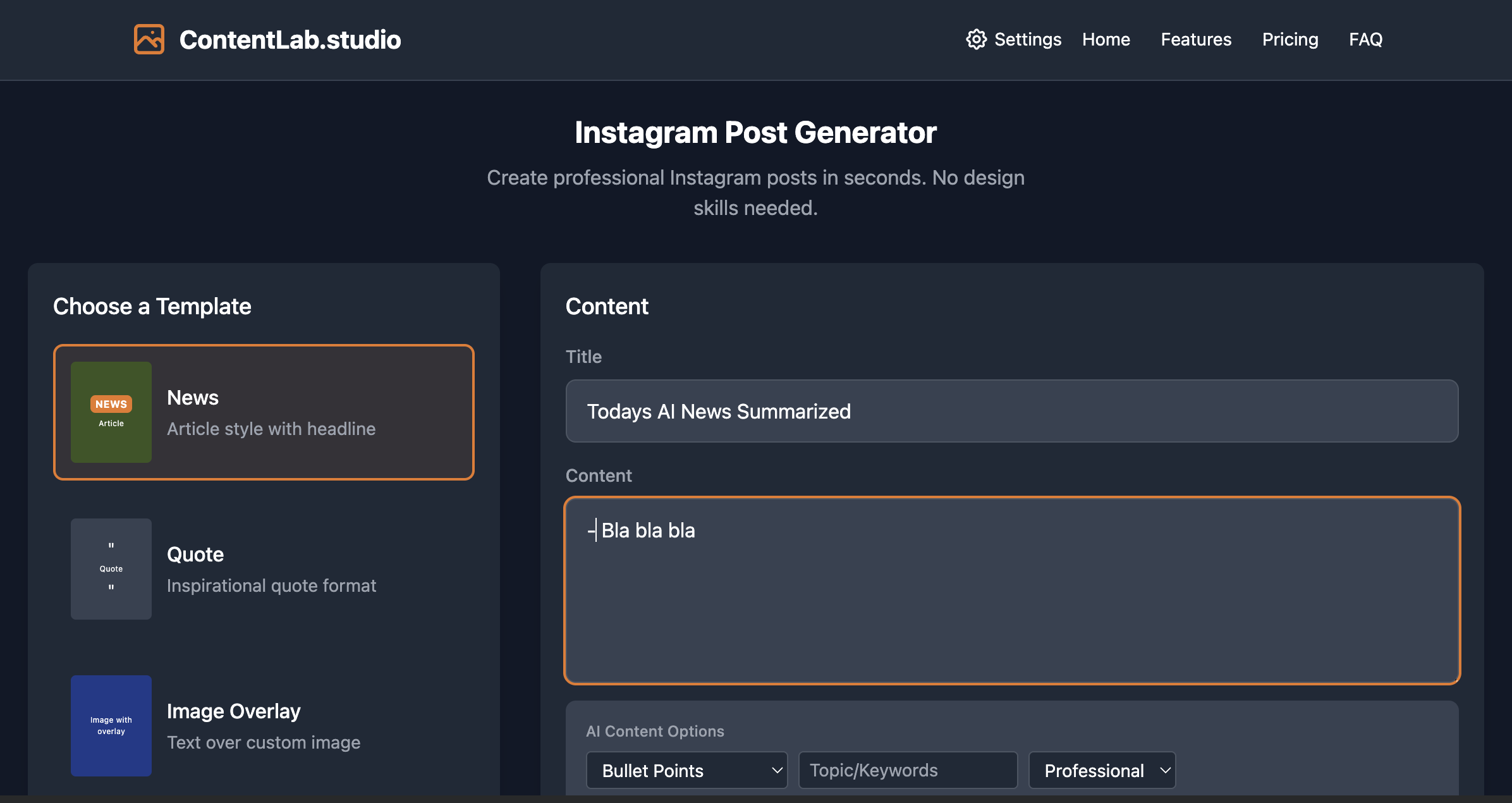 Show HN: ContentLab – Turn news into AI-generated Instagram posts